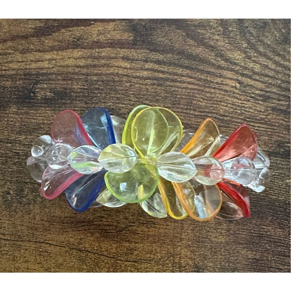 Vintage Lucite Multi Color Rainbow Jewel Hair Clip Retro 80s 3.5”